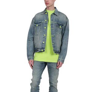 PURPLE BRAND Denim Jacket in Vintage Indigo/Neon Pop